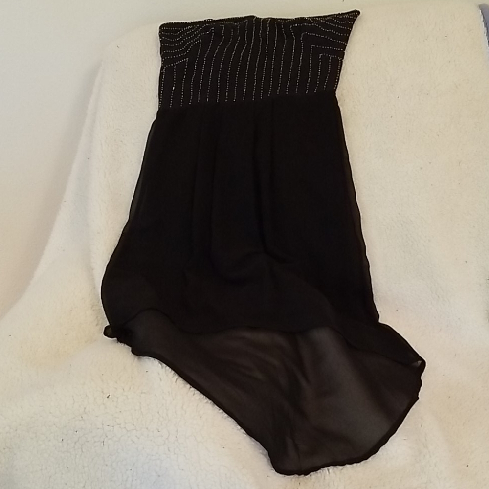Black strapless, pullup, lined and 2 sheer hems
